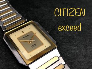 ■CITIZEN シチズン　exceed エクシード　 スクエア 腕時計　文字盤ゴールドカラー系　不動　クォーツ　腕時計　メタルバンド