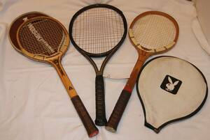 リ47★アンティーク・ Maxply・イギリス製・色々木製3点・テニスラケット・おまけボール付