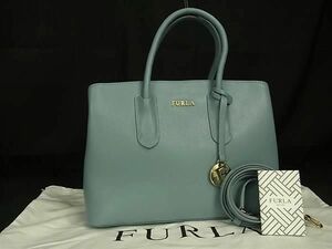 1円 ■美品■ FURLA フルラ テッサ レザー 2WAY ハンドバッグ トートバッグ ショルダー レディース ライトブルー系 AZ6704