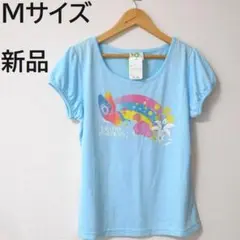 Mサイズ 新品  半袖プリントＴシャツ　レディース ブルー　夏服　花柄