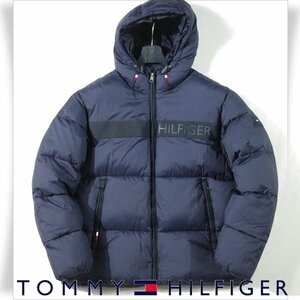 新品1円～★定価4.2万 TOMMY HILFIGER トミー ヒルフィガー メンズ ロゴ ナイロンハイロフトパファージャケット XL ネイビー 防寒 ◆8135◆