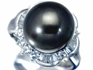 1円～【ジュエリー極】幻想的な彩り！南洋ブラックパール12.0mm＆天然ダイヤモンド0.60ct 高級Pt900リング a1384mo【送料無料】