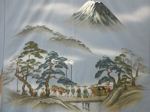 1円 良品 化繊 長襦袢 男性用 和装 和服 浮世絵 風景 富士山 大名行列 参勤交代 高級 渋カッコいい 袖無双 身丈145cm 裄67cm【夢職】★★★