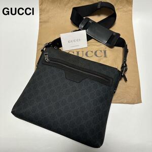 e72【近年モデル】グッチ　GUCCI GGスプリーム　PVC レザー　ブラック　黒　ショルダーバッグ　ポーチ　サコッシュ　322279