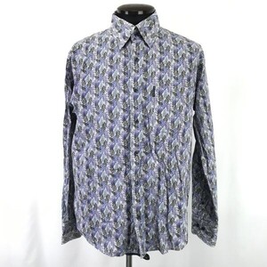 SIMPLE LIFE/シンプルライフ★ボタニカル柄/長袖シャツ【メンズL/purple/紫/リーフ柄】コットン/Tops/Shirts◆BH879