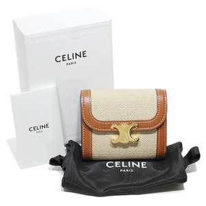 未使用 セリーヌ CELINE スモール フラップウォレット トリオンフ カーフスキン 三つ折り財布 ナチュラル/タン ブランド 女性 レディース