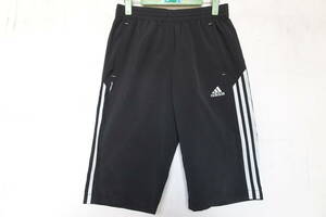 adidas/アディダス/ショートパンツ/ひざ上丈/速乾性素材/脇シルバーグレーラインテープ貼付け縫/スポーツ/黒/ブラック/Mサイズ(7/25R)