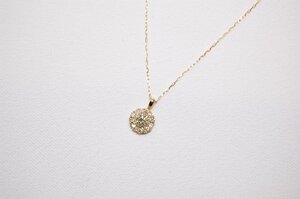 Ｋ１８　イエローゴールド　パヴェダイヤモンド　サークルペンダント　ネックレス　０．３０ｃｔ　【中古】【当日発送】