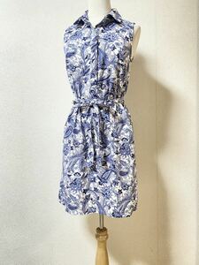 美品★バナナリパブリック/BANANA REPUBLIC★夏物 ペイズリー 総柄 ノースリーブ ワンピース★白ベース★0 / S～M　送料185円