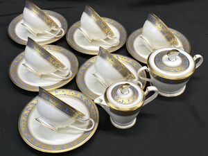 【E930】新品 Noritake/ノリタケ 4465 グランブロシェ カップ＆ソーサー シュガーポット/ミルクポット付き 金彩 ティーセット 6客 高級品 b