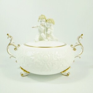 【美品】【中古】Noritake ノリタケ エンジェル 天使 蓋物 小物入れ ホワイト