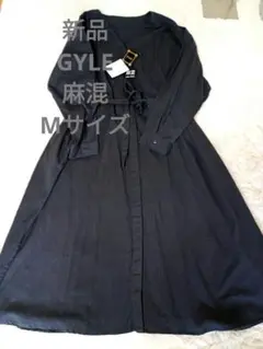 新品　GYLEシャツワンピース　ナチュラル麻混ダークグレーMサイズ