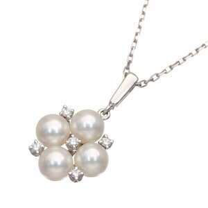上質で気品溢れる逸品 ミキモト MIKIMOTO K18WG アコヤパール 真珠 5Pダイヤモンド ネックレス 4.2g 5.3mm 美品 ◎08A16