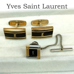 Yves Saint Laurent イヴサンローラン タイタックピン カフス セット ブラック ゴールド YSL メンズ 紳士