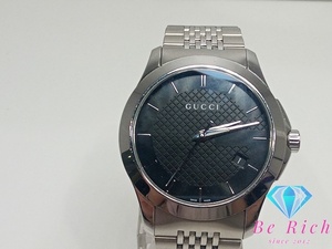 グッチ GUCCI Gタイムレス メンズ 腕時計 デイト YA126402 126.4 黒 ブラック SS ロゴ アナログ クォーツ QZ【中古】【送料無料】 bt2815