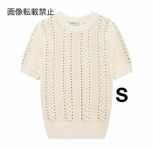 vintage ヴィンテージ レトロ メッシュ 半袖 ニット トップス Sサイズ レディース★ZARA 好きな方に★2024 A/W 早秋新作 新品未使用★