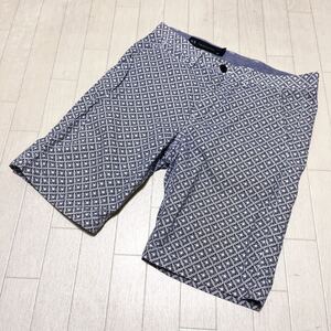 和409★① ARMANI EXCHANGE アルマーニエクスチェンジ ハーフパンツ ボトムス 総柄 ジップフライ 31 ネイビー ホワイト メンズ