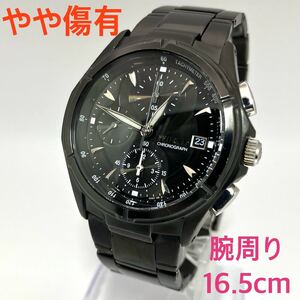 やや傷有☆電池新品☆送料込☆セイコー SEIKO ワイアード WIRED メンズ腕時計 クロノグラフ スモセコ ブラック 人気モデル 7T92-0GB0