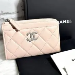 新品 CHANEL フラグメントケース ピンク スター マトラッセ ラムスキン