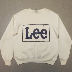 USA製 80s 90s ビンテージ Lee リー ビッグロゴ スウェット トレーナー L 白 ホワイト 古着 汚れ有り ★c