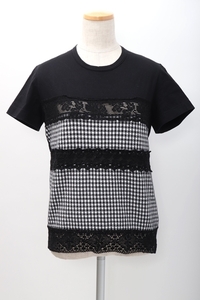 tricot COMME des GARCONSトリココムデギャルソン レース×ジャガードチェック切替Tシャツカットソー[LTSA60903]