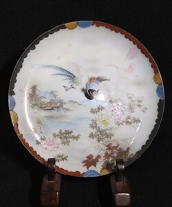 九谷焼 百田 色絵 花鳥図 14cm 中皿 欧州輸出用 明治期 b-57a4113-cw