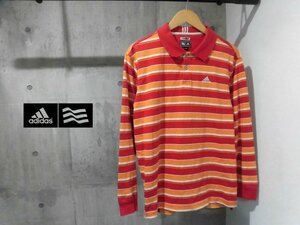 adidas GOLF アディダス ゴルフ CLIMALITE ロゴ刺繍 ボーダー 長袖 ポロシャツ M/長袖シャツ/赤 オレンジ/メンズ