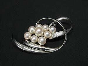 1円 ■美品■ MIKIMOTO ミキモト 本真珠 アコヤ真珠 パール 約6mm〜7mm SV925 ピンブローチ アクセサリー レディース シルバー系 FH5117