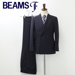 新品◆BEAMS F ビームスF マルチストライプ柄 ダブル スーツ セットアップ 紺 ネイビー 40 8R