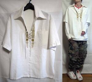 一点物古着 レースアップシャツ 半袖シャツ 白 used vintage white