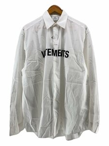 VETEMENTS◆21SS/FRONT LOGO SHIRT/長袖シャツ/S/コットン/WHT/UE51SH300W/シミエリ汚れ//