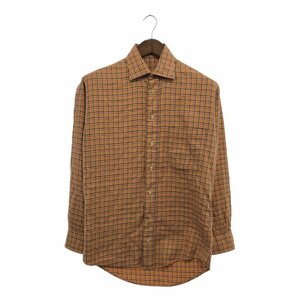 SALE// USA製 BURBERRY バーバリー 長袖シャツ トップス カジュアル ハウンドトゥースチェック オレンジ (メンズ S) Q0290