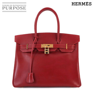 エルメス HERMES バーキン 30 ハンド バッグ ボックスカーフ ルージュヴィフ □F刻印 ゴールド 金具 Birkin 30 90238378