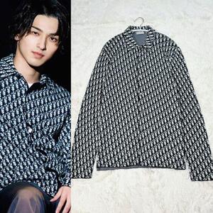 極美品/現行/20SS/希少XL/ディオールオム◎DIOR HOMME オーバーニットシャツ オブリーク ホワイト 白 ネイビー 紺 トロッター 