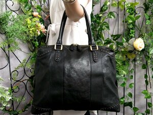 ●超美品●FENDI フェンディ●スタッズ●カーフ レザー 本革●トート バッグ●黒●ゴールド金具●腕掛け●A4 収納●書類 かばん●Js48002