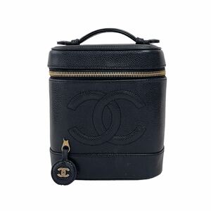 1円 ◆ CHANEL シャネル バニティ キャビアスキン レザー ハンドバッグ ココマーク 黒 ブラック 化粧ポーチ 6番台 2000s