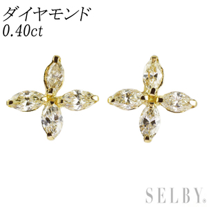 新品 K18YG マーキス ダイヤモンド ピアス 0.40ct 【エスコレ】 フラワー 新入荷 出品1週目 SELBY