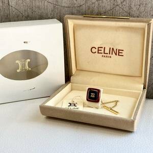 新品☆CELINE セリーヌ ヴィンテージ ゴールド 赤黒 タイピン ブローチ☆