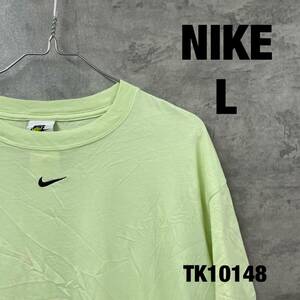 NIKE ナイキ イエロー Tシャツ 半袖 メンズ L クルーネック 夏服 刺繍ロゴ ワンポイントロゴ USA 海外輸入 古着 TK10148