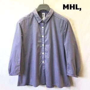  MHL オーガニック コットン プルオーバー シャツ ブラウス ブルーグレー Ⅲ M 〜 L トップス 長袖 Aライン チュニック