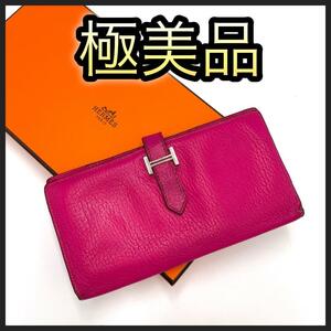 HERMES エルメス 長財布 べアンスフレ シェーブル ピンク シルバー金具 レディース K刻印 ウォレット 正規品 鑑定済みH金具 コンパクト