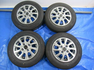 バランス済！BRIDGESTONE BALMINUM 12-4B 4H/100 ET42 +DUNLOP 135/80R12 中古4本 AZワゴン キャロル アルト ツイン Z00628