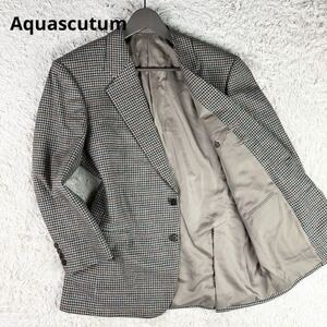 【美品 希少サイズL】 Aquascutum アクアスキュータム 【最高級シルク混】 メンズ テーラードジャケット ツイード 千鳥格子 マルチカラー