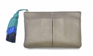 ANYA HINDMARCH (アニヤ ハインドマーチ) NEVIS ZIPPED CLUTCH BAGレザークラッチバッグ Leather セカンド ジッパー タッセル 革 フリンジ