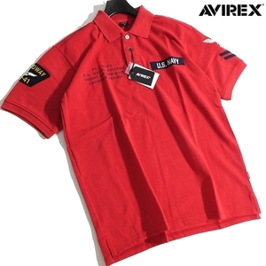 AVIREX アヴィレックス 新品 定価1万 U.S.NAVY ミリタリーテイスト満載 ネイバル パッチド 半袖 ポロシャツ 2136003 100 M ▲022▼kkf466us