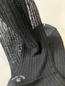 レトロ 希少 ストライプ織 シースルー ツルツル ナイロン100% ブラック メンズ ソックス 靴下