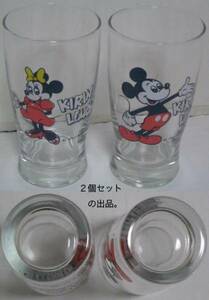 Mickey＆Minnieジュースグラス(KIRIN LEMON,高さ:12cm)。