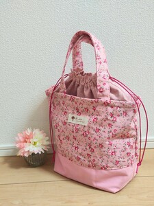 ハンドメイド　ミニ薔薇　巾着付きトートバッグ　ランチバッグ