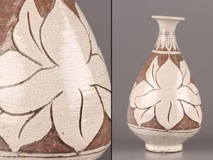 古美術 朝鮮古陶磁器 李朝 掻き落とし 花瓶 時代物 極上品 初だし品 C5432