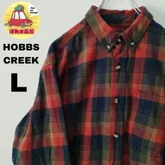 usa古着 HOBBSCREEK ネルシャツ　L オレンジ　ネイビー　チェック